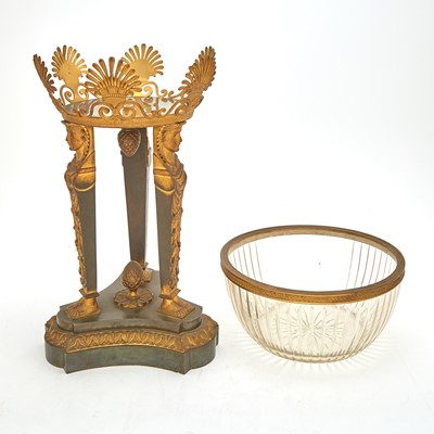 Lot 53 - Empire Style Gilt and Patinated Bronze and Cut Glass Figural Centerpiece