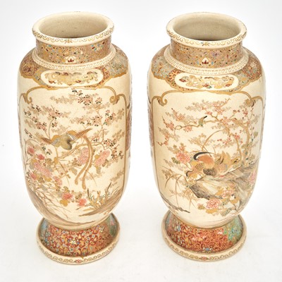 Lot 59 - Pair of Japanese Gilt and Enameled Satsuma Porcelain Vases
