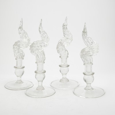 Lot 56 - Set of Four Hand-Formed and Molded Glass "Flaming Candlestick" Table Ornaments