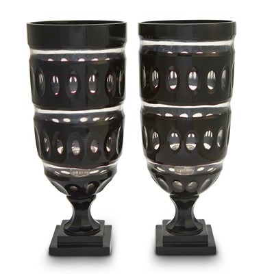 Lot 51 - Pair of Neoclassical Style Molded Overlay Glass Photophores