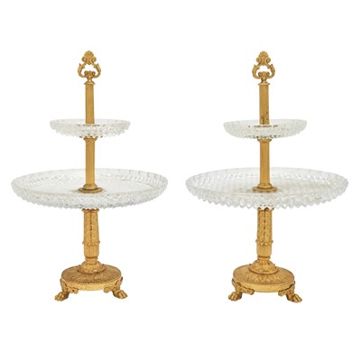 Lot 55 - Pair of Empire Style Gilt-Metal and Molded Glass Two-Tier Dessert Stands