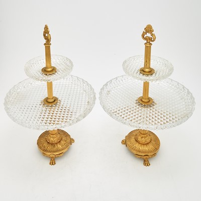 Lot 55 - Pair of Empire Style Gilt-Metal and Molded Glass Two-Tier Dessert Stands