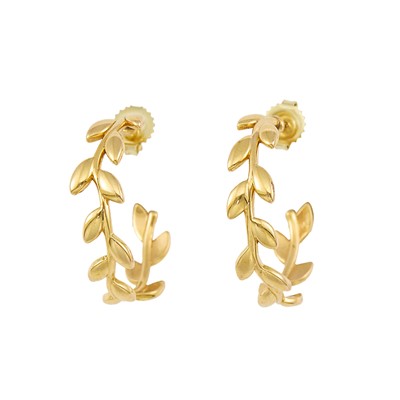 Lot 2029 - Tiffany & Co. Rose Gold 'Olive Leaf' Hoop Earrings
