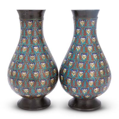 Lot 549 - A Pair of Chinese Champleve and Bronze Vases