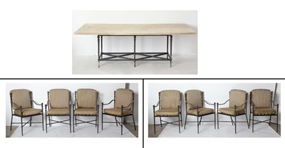 Lot 268 - Michael Taylor Bronzed Aluminum and Cast Stone "Montecito" Dining Table and Eight Dining Chairs