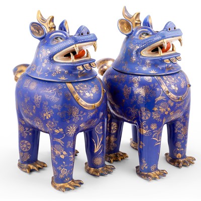 Lot 708 - A Pair of Chinese Enameled Porcelain 'Pixiu' Censers