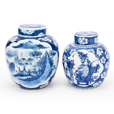 Lot 216 - Two Chinese Blue and White Porcelain Jars with Covers
