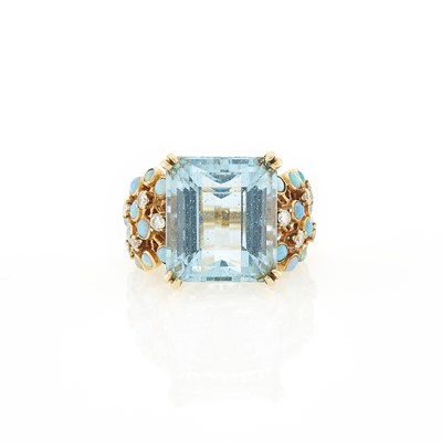 Lot 1061 - Gold, Aquamarine, Opal and Diamond Ring