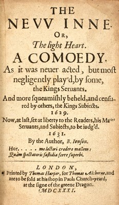 Lot 2 - The exceedingly rare first edition of Ben Jonson's comedy, The New Inn