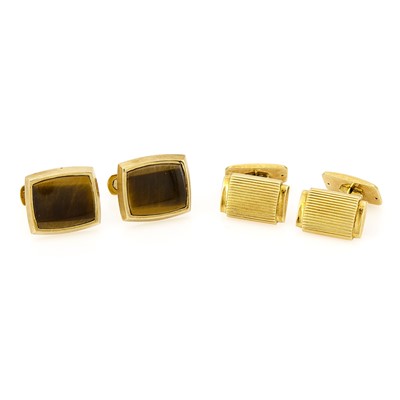 Lot 1088 - Two Pairs of Gold and Tiger's Eye Cufflinks