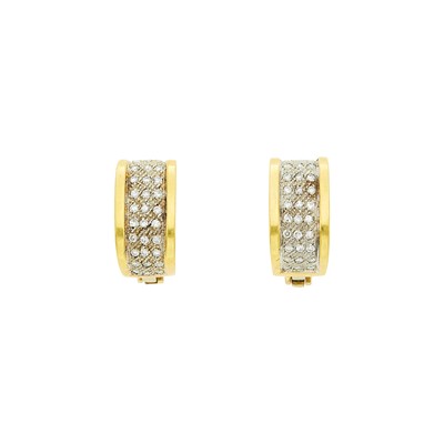 Lot 1015 - Pair of Two-Color Gold and Diamond Half-Hoop Earrings