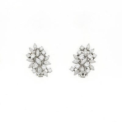 Lot 1176 - Pair of White Gold and Diamond Cluster Earrings