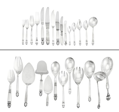 Lot 162 - Assembled Georg Jensen Sterling Silver "Acorn" Pattern Flatware Service