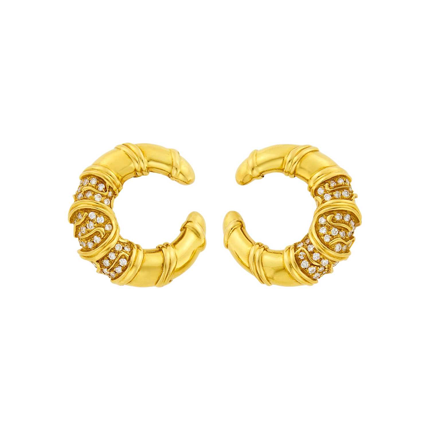 Lot 24 - Pair of Gold and Diamond Crescent Earclips