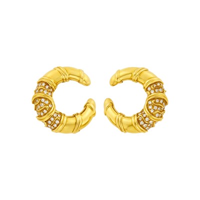 Lot 24 - Pair of Gold and Diamond Crescent Earclips