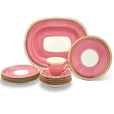 Lot 12 - Gilt-Decorated Pink-Ground Porcelain Partial Dessert Service