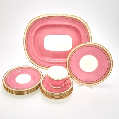Lot 12 - Gilt-Decorated Pink-Ground Porcelain Partial Dessert Service
