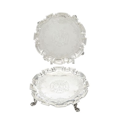Lot 157 - Pair of George II Sterling Silver Waiters from the Earl of Warrington Service