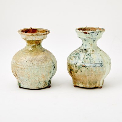 Lot 733 - A Pair of Chinese Green Glazed Pottery Jars