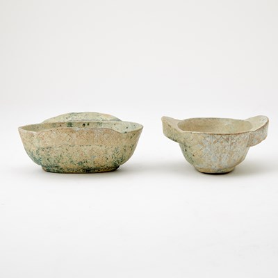 Lot 732 - A Pair of Chinese Green Glazed Pottery 'Ear' Cups