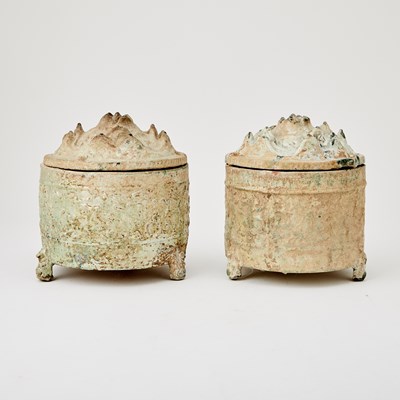 Lot 730 - A Pair of Chinese Green Glazed "Hill" Censers