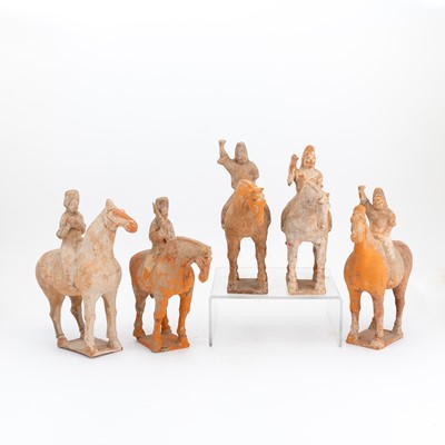 Lot 613 - Group of Chinese Polychromed Pottery Equestrian Figures