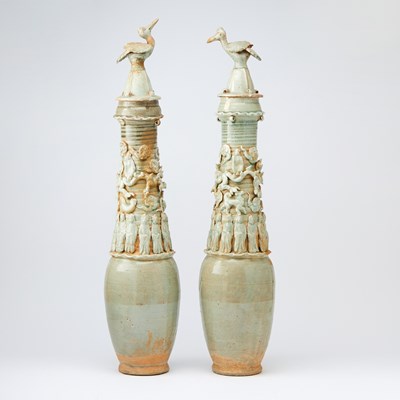 Lot 729 - A Pair of Chinese Glazed Pottery Funerary Vessels