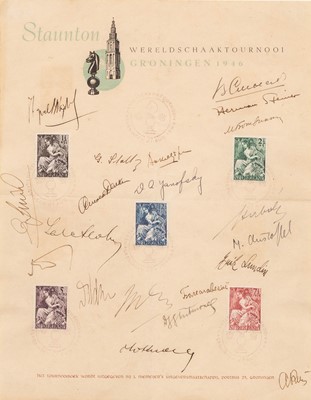 Lot 302 - Signed by all twenty participants of the 1946 Miracle Tournament at Groningen