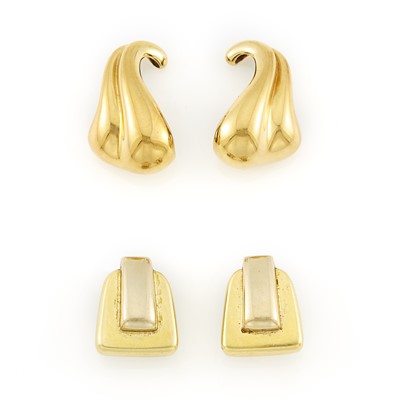 Lot 1059 - Two Pairs of Two-Color Gold Earclips