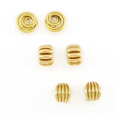Lot 1257 - Tiffany & Co. Pair of Gold Earclips and Two Pairs of Gold Earclips