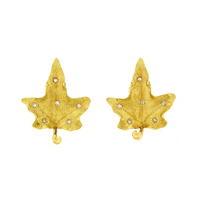 Lot 1231 - Cartier Pair of Gold and Diamond Leaf Earclips