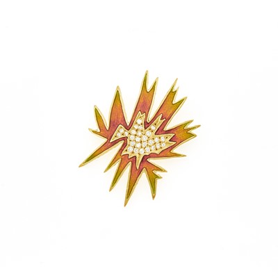 Lot 1018 - Gold, Enamel and Diamond Abstract Brooch
