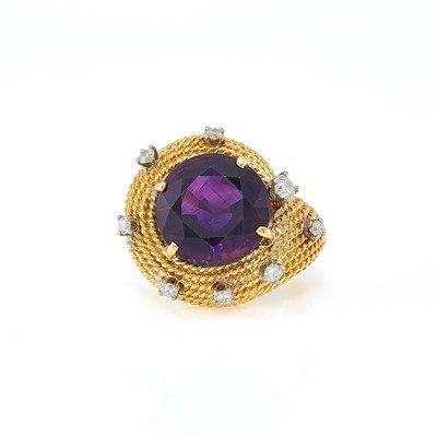 Lot 2129 - Gold, Amethyst and Diamond Ring