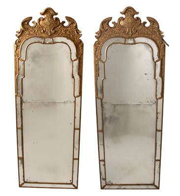 Lot 322 - Pair of Queen Anne Style Giltwood and Gilt-Gesso Border Glass Mirrors