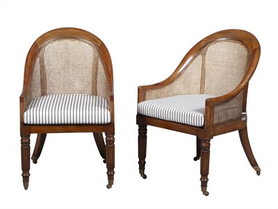 Lot 133 - Pair of Regency Style Caned Mahogany Tub Chairs