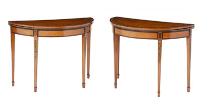 Lot 360 - Pair of George III Painted and Inlaid Satinwood Card Tables
