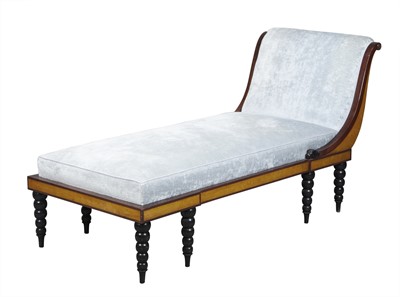 Lot 308 - Upholstered Part Ebonized Fruitwood Daybed