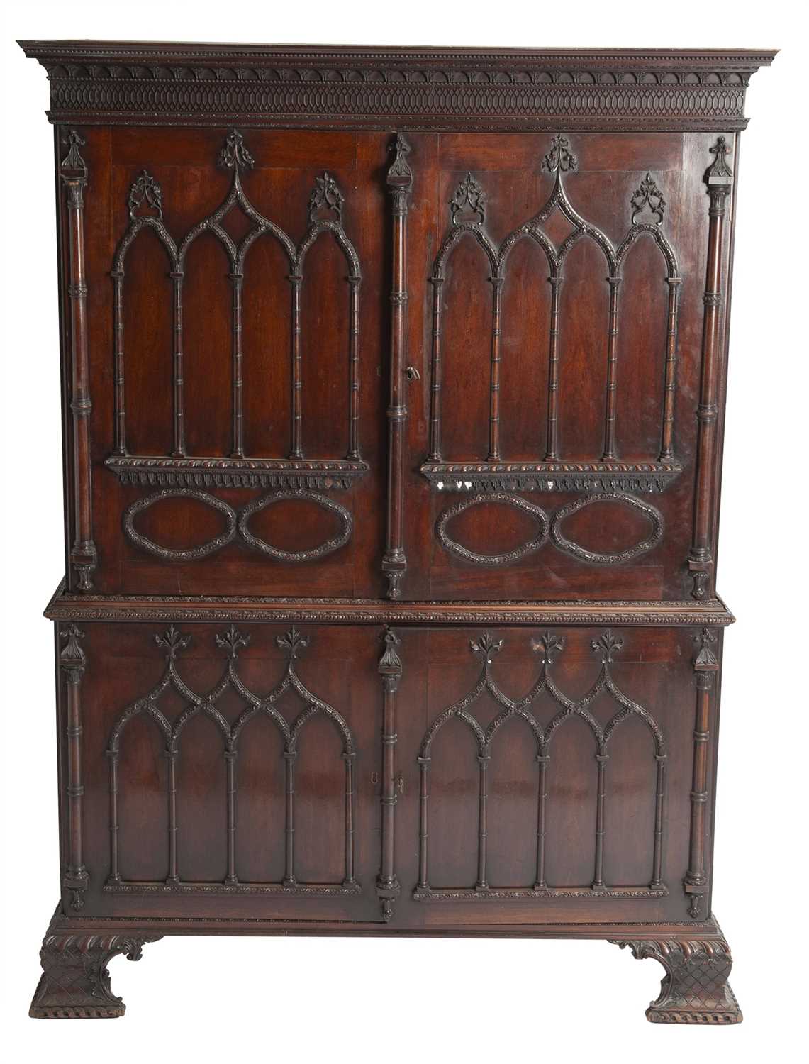 Lot 718 - George III Style 'Gothick' Mahogany Clothes Press