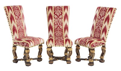 Lot 434 - Set of Six North Italian Baroque Painted and Parcel-Gilt Dining Chairs