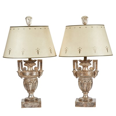 Lot 226 - Pair of Italian Silvered Wood Lamps