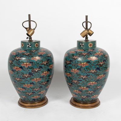 Lot 120 - Pair of Japanese Cloisonne Jars Mounted as Lamps