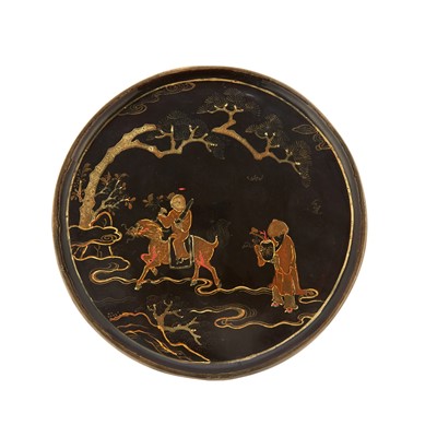 Lot 86 - A Chinese Lacquered Bronze Mirror