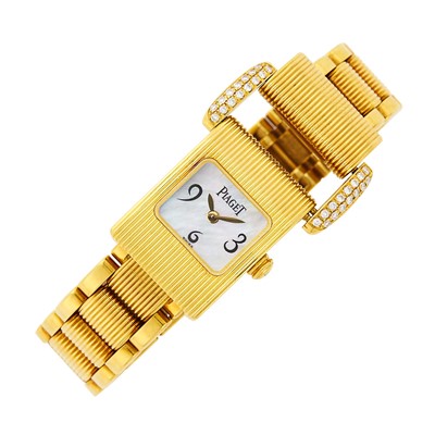 Lot 80 - Piaget Gold, Mother-of-Pearl and Diamond 'Miss Protocole' Wristwatch, Ref. 5222
