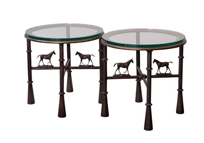 Lot 1066 - Pair of Circular Glass and Bronze Tables