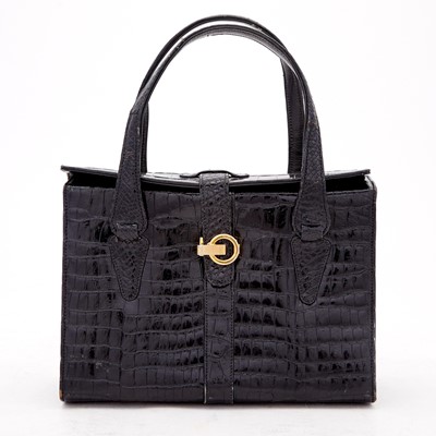 Lot 1176 - Vintage Black Alligator Handbag