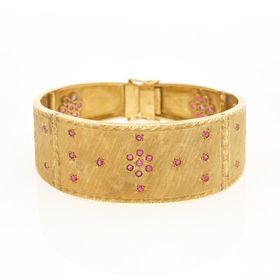 Lot 1152 - Gold and Ruby Cuff Bangle Bracelet