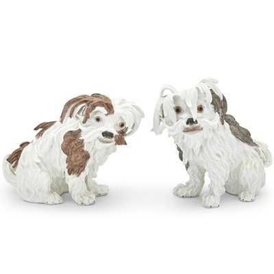 Lot 367 - Two Meissen Style Porcelain Models of Bolognese Terriers