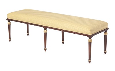 Lot 303 - Louis XVI Style Parcel Gilt Six-Legged Upholstered Bench
