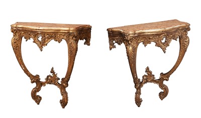 Lot 252 - Pair of Louis XV Giltwood Marble Top Consoles