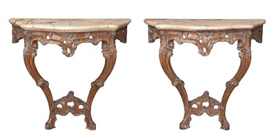 Lot 300 - Pair of Louis XV Style Marble Top Consoles